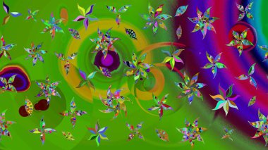 Raster illüstrasyonu. Çiçek desenli çizim. Yeşil renkli çiçekler. Raster illüstrasyonu. Asya tekstil tarzında.