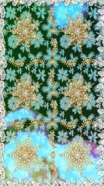 Kusursuz altın desen. Raster oryantal süs. Altın elementlerle mavi renklerde altın desen.