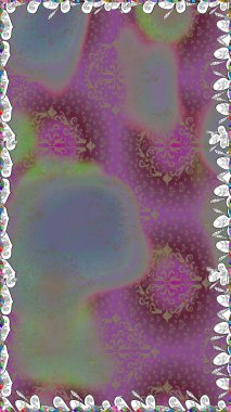 Raster illüstrasyonu. Mor renklerde. Çiçek buketleriyle klasik tarzda kusursuz desen.