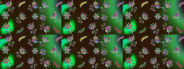 Bokeh kahverengisi, yeşili, grisi ve kar taneleri olan dekoratif Noel arkaplanı. Raster illüstrasyonu.