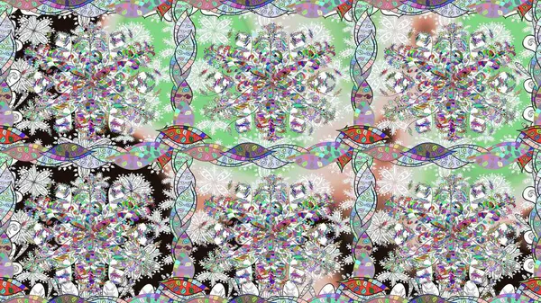 Moda baskıları için zarif bir şablon. Modern çiçek arkaplanı. Rengarenk çiçekleri ve doğal renklerde yaprakları olan harika, pürüzsüz çiçek deseni. Halk stili.