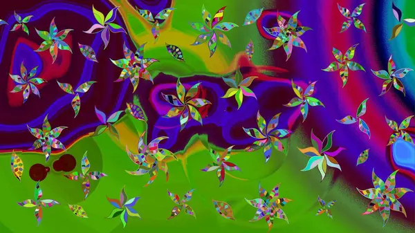 Düz Çiçek Elementleri Tasarımı. Renkli Bahar Teması eskiz kalıbı. Raster illüstrasyonu. Chichi 'nin kumaş kalıbını çiz. Çiçek deseni.