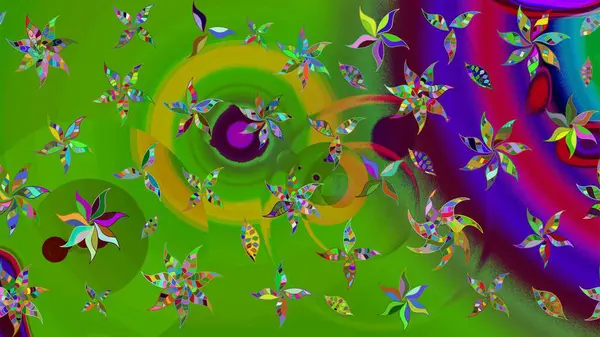 Küçük çiçekte güzel bir desen. Yeşil çiçekli bahar çiçekleri. Moda baskıları için zarif bir şablon. Motley illüstrasyonu. Küçük renkli çiçekler..