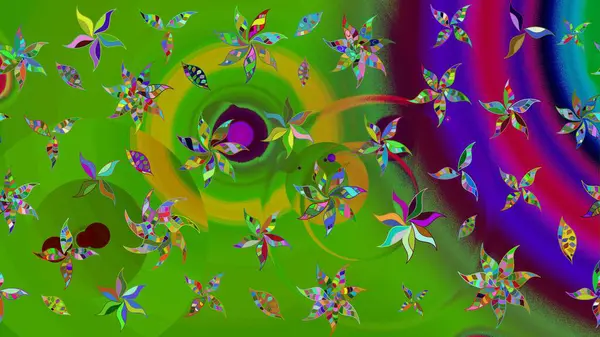 Yeşil renkli çiçekler. Elle çizilmiş sonbahar çiçeği deseni. Tekstil ve kapak tasarımı için mükemmel. Renkli yeşil çizim kalıbı. Doodle tarzı.