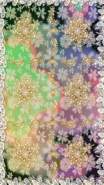 Damask arkaplanı tekerrür ediyor. Antika altın tekrarlanabilir duvar kağıdı. Barok tarzında altın çiçek süsü. Tarafsız renklerde altın element.