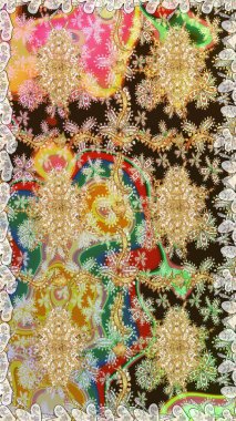 Raster geometrik arka plan. Kahverengi renklerde altın çiçekli altın desenler. Senin tasarımın için, duvar kağıdı. Altın rengi kusursuz illüstrasyon.