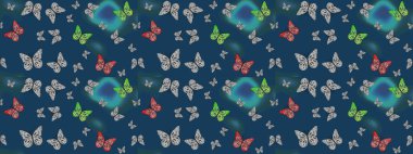 Basit Kadınsı Kart, Davetiye, Yazdırma Kalıbı. Güve ile Raster Geçmişi. Güzel Kelebek Siluetleriyle Moda Dekorasyonu. Kelebekli yaz arkaplanı mavi renkler.