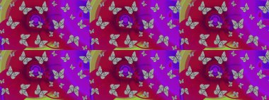 Mor renkleri yakından izle. Sanat retro seramik seramik tasarım tarzında serbest ve doğrusal el çizimi logo. Şirin yaban sineği Hexapod 'ları nazikçe mor arka planda izole edilmiş..