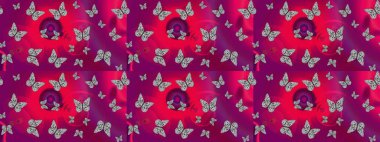 Klasik tarzda hem de. Raster illüstrasyonu. Doğa kelebeğinin yüksek kalitesi. Su rengi filtre efektiyle mor üzerine resimler.