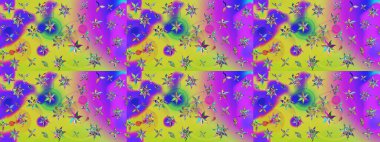 Retro tekstil tasarım koleksiyonu. Violet menekşe üzerinde. El çizimi çiçek unsurları olan soyut çizim raster deseni. 1950-1960 motifleri. Çiçekli ipek eşarp..