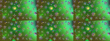 Çiçek desenli çizim. Raster illüstrasyonu. Yeşil renkli çiçekler. Raster illüstrasyonu. Asya tekstil tarzında.