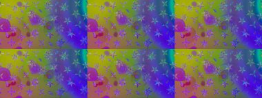 Birçok menekşe ve soyut çiçekli tropik çizim deseni. Küçük çiçekteki sevimli çiçek deseni. Varisolyot raster çizimi.