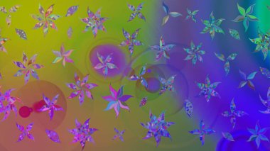 Raster illüstrasyonu. Çiçekli karalama şeklinde Raster çiçek deseni. Nazikçe, yaz çiçekleri menekşe renklerinde.