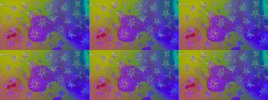 Renkli desenli eskiz deseni, mor çiçekler ve dekoratif elementlerle. Kumaş, tekstil, duvar kağıdı baskısı için. Raster illüstrasyonu. Eskiz geçmişi. Antika retro tarzı.