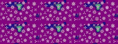 Raster illüstrasyonundaki çiçek desenli çizim. Mor renkte çiçekler.