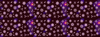 Suluboya elle çizilmiş çiçek desenli eskiz deseni. Parlak renkli fantezi çiçekleri, yapraklar, kahverengi renkli tomurcuklar, kahverengi.