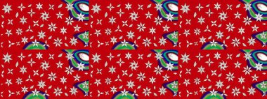 Üzerinde gelincikler ve vadi zambakları olan renkli çiçek desenli nakış deseni. Tekstil tasarımı için kırmızı renkte geleneksel Raster çiçek buketi.