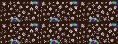 Raster illüstrasyonundaki çiçek desenli çizim. Suluboya tarzında kahverengi renkte çiçekler.