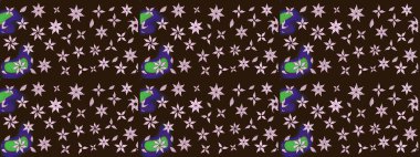 Raster illüstrasyonu. Düz Çiçek Elementleri Tasarımı. Taslak desenli, modaya uygun kumaş deseni. Renkli Bahar Teması eskiz kalıbı. Şirin çiçek elementleri..