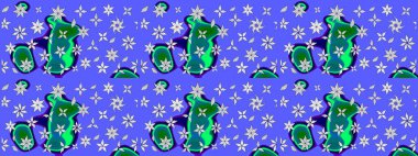 Raster illüstrasyonundaki çiçek desenli çizim. Mavi renkli çiçekler. Renkli Bahar Teması eskiz kalıbı. Düz Çiçek Elementleri Tasarımı.