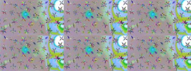 Çiçekli karalama şeklinde Raster çiçek deseni. Tarafsız renklerde bahar çiçekleri. Raster illüstrasyonu.