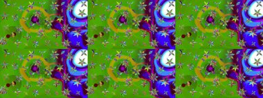 Raster deseni. Bahar çiçekleri dallı desen, yeşil renkler çiçekli siluet.