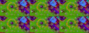 Raster illüstrasyonu. Yeşil renkli Asya tekstili. Çiçek desenini çiz.