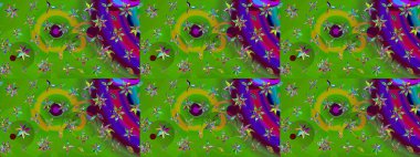 Raster illüstrasyonundaki çiçek desenli çizim. Yeşil renkte çiçekler.