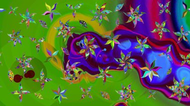 Şirin çiçekli, desenli, yeşil renkli bir eskiz deseni. Tekstil için suluboya eskiz deseni. El çizimi çiçek çizimi deseni (fayans)).