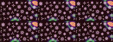 Kahverengi üzerine kahverengi. El çizimi çiçek unsurları olan soyut çizim raster deseni. Retro tekstil tasarım koleksiyonu. Çiçekli ipek eşarp. 1950 'ler-1960' lar motifleri.