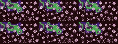 Düz Çiçek Elementleri Tasarımı. Renkli Bahar Teması eskiz kalıbı. Raster illüstrasyonu. Taslak desenli, modaya uygun kumaş deseni. Şirin çiçek elementleri..