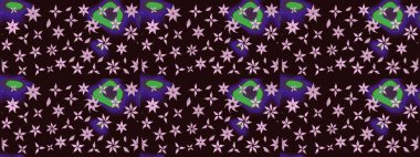 Üzerinde gelincikler ve vadi zambakları olan renkli çiçek desenli nakış deseni. Tekstil tasarımı için kahverengi renkli geleneksel halk çiçekleri buketi.