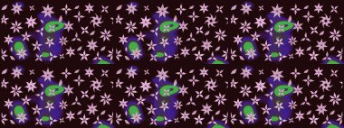 Raster illüstrasyonu. Küçük çiçekli yay deseni çiz. Suluboya tarzında kahverengi renkler üzerine.