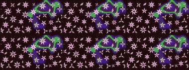 Kahverengi renkte çok kahverengi, zarif küçük çiçekler ve komik böcekler, raster desen, illüstrasyon.