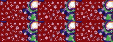 Düz Çiçek Elementleri Tasarımı. Taslak desenli, modaya uygun kumaş deseni. Renkli Bahar Teması eskiz kalıbı. Şirin çiçek elementleri. Raster illüstrasyonu.