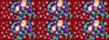 Kırmızı renkte etnik çiçeklerle süslenmiş zarif bir eskiz şekli. Raster Çiçek İllüstrasyonu güzel tekstil..