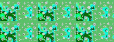 Zarif, parlak ve yeşil çiçek desenli bir taslak. Sabıka baskıları, bebek kıyafetleri, duvar kâğıtları, paket kutuları vb..