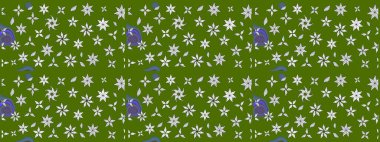 Varicologreen Raster çizimi. Bir sürü yeşil ve soyut çiçekli tropik eskiz deseni. Küçük çiçekte sevimli çiçek deseni var..