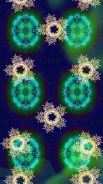 Raster illüstrasyonunda kusursuz çiçek deseni. Gri, yeşil ve mavi renklerde. Güzel kumaş deseni. Raster illüstrasyonu.