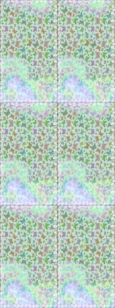 Yazdırmayı tekrarla. Raster illüstrasyonu. Tarafsız ve yeşil suluboya kelebeklerinde şeffaf deniz mavisi deseni. Sonsuz.