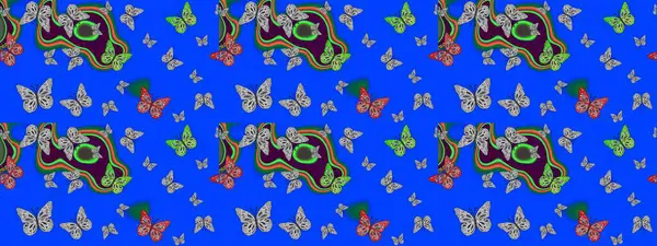 Watercolor Style 'da uçan kelebeklerle eskiz kalıbı. Doğadaki güzellik. Kumaş, Tekstil, Baskı ve Davetiye için arka plan. Raster illüstrasyonu.