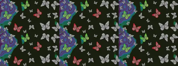 Raster. Gri arkaplandaki suluboya kelebeklerin. Web sayfası geçmişleri, duvar kağıtları, tekstil ve yüzey dokuları için mükemmel. Raster illüstrasyonu. Çizim deseni.