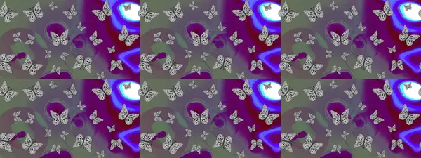 Doğadaki güzellik. Gri renkli bir resim. Kumaş, Tekstil, Baskı ve Davetiye için arka plan. Watercolor Style 'da uçan kelebeklerle eskiz kalıbı. Raster illüstrasyonu.