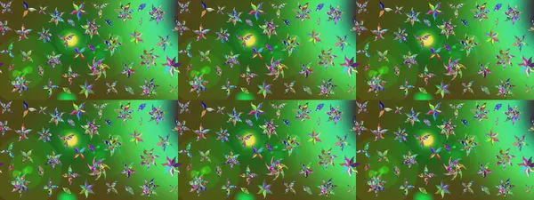 Çiçek desenli çizim. Raster illüstrasyonu. Yeşil renkli çiçekler. Raster illüstrasyonu. Asya tekstil tarzında.