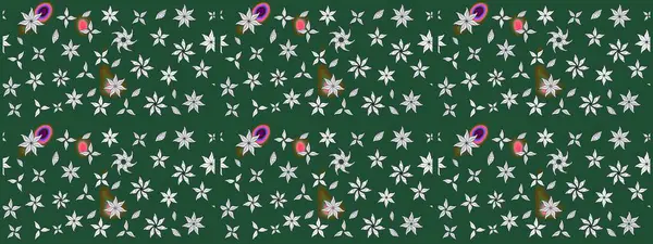 Küçük çiçekteki sevimli çiçek deseni. Yeşil renkli çiçekler. Raster illüstrasyonu.