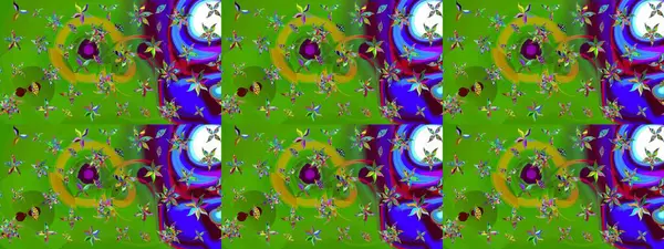 El çizimi. Çiçekli, yapraklı, çiçek desenli eskiz. Raster illüstrasyonu.