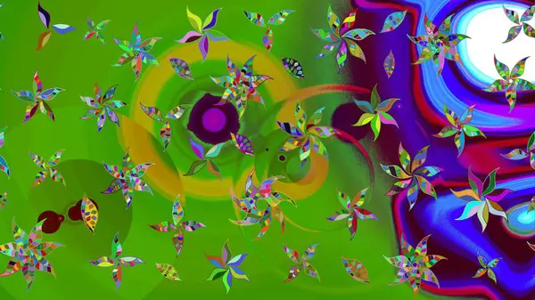 Düz Çiçek Elementleri Tasarımı. Yeşil renkte zarif çiçek buketi suluboya. Raster illüstrasyonu. Renkli Bahar Teması çizim şablonu.