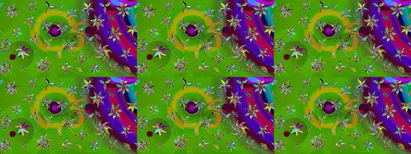 Raster illüstrasyonundaki çiçek desenli çizim. Yeşil renkte çiçekler.