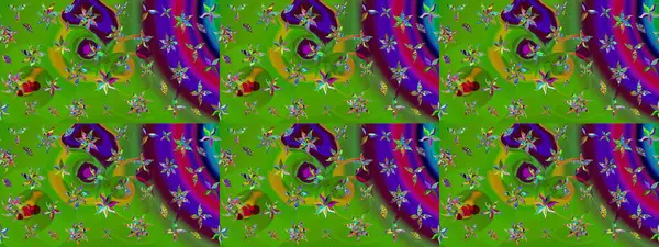 Hediye ambalaj kağıdı, tebrik kartları, posterler ve pankart tasarımı. Yeşil renkli çiçekler. Raster düz çiçek çizim deseni.