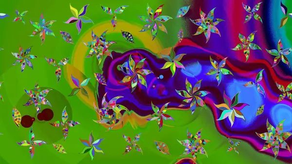 Şirin çiçekli, desenli, yeşil renkli bir eskiz deseni. Tekstil için suluboya eskiz deseni. El çizimi çiçek çizimi deseni (fayans)).